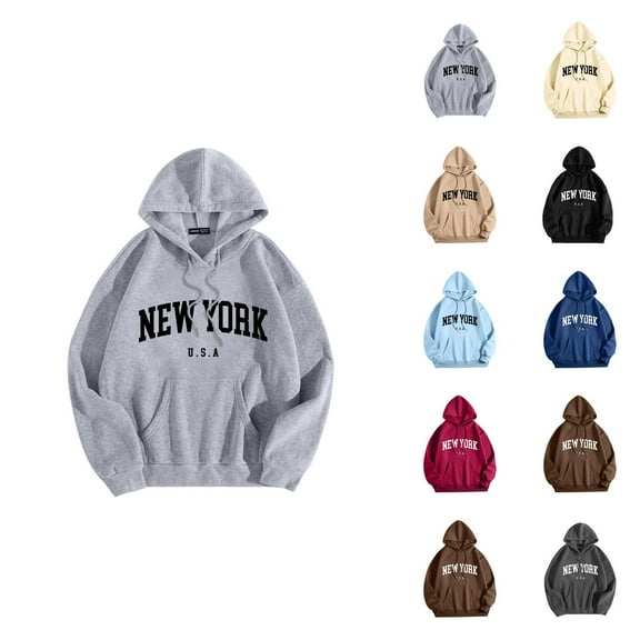 New York Hoodies for Men 2025 Fall Winter Long Sleeve Hooded Sweatshirt with Pockets Pullover Hoody Mens Hoodies