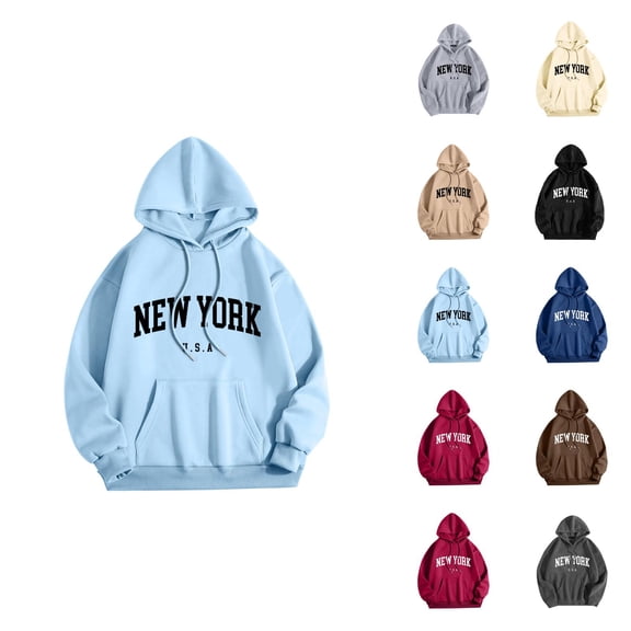 New York Hoodies for Men 2025 Fall Winter Long Sleeve Hooded Sweatshirt with Pockets Pullover Hoody Mens Hoodies