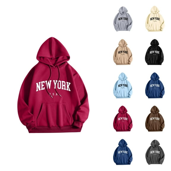 New York Hoodies for Men 2025 Fall Winter Long Sleeve Hooded Sweatshirt with Pockets Pullover Hoody Mens Hoodies