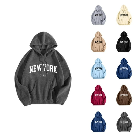 New York Hoodies for Men 2025 Fall Winter Long Sleeve Hooded Sweatshirt with Pockets Pullover Hoody Mens Hoodies