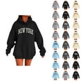 thumbnail image 1 of New York Hoodies for Women 2025 Fall Winter Long Sleeve Hooded Sweatshirt with Pockets Pullover Tops Streetwear, 1 of 5