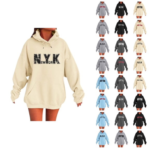 New York Hoodies for Women 2025 Fall Winter Long Sleeve Hooded Sweatshirt with Pockets Pullover Tops Streetwear