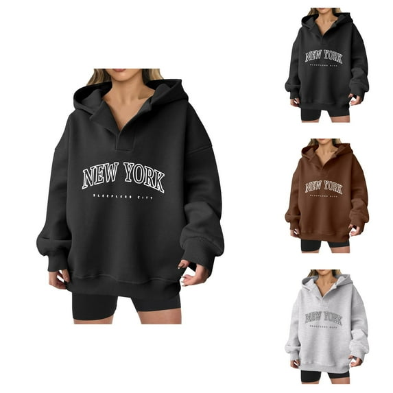 New York Hoodies for Women 2025 Fall Winter Long Sleeve Oversized Graphic Hooded Sweatshirt Streetwear Pullover Tops
