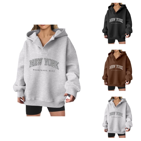 New York Hoodies for Women 2025 Fall Winter Long Sleeve Oversized Graphic Hooded Sweatshirt Streetwear Pullover Tops