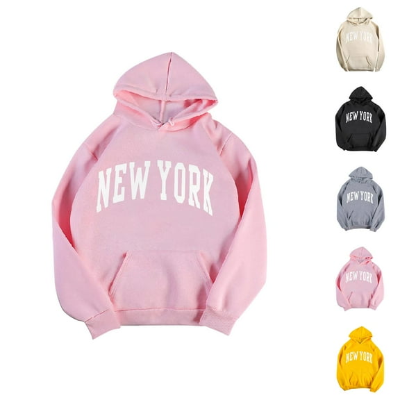New York Hoodies for Women 2025 Fall Winter Long Sleeve Y2K Hoodie with Pockets Hooded Sweatshirt Pullover Tops