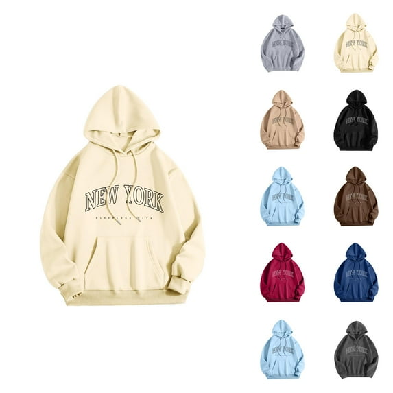 New York Hoodies for Women 2025 Fall Winter Y2K Graphic Hoodie with Pockets Streetwear Hooded Sweatshirt Pullover Tops