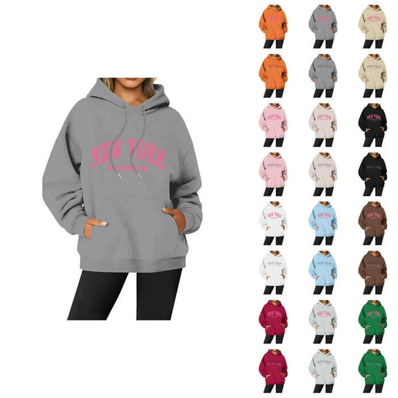 New York Hoodies for Women 2025 Long Sleeve Graphic Y2K Hoodie with Pockets Streetwear Hooded Sweatshirt Pullover Tops