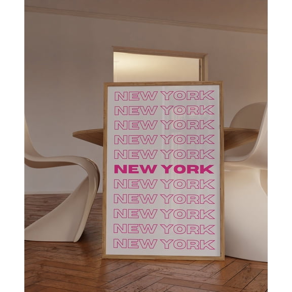 New York Hot Pink Wall Art Printable Trendy Retro Poster For College Dorm Bedroom Aesthetic Nyc Prints Ny Decor Eclectic Wall Art, Modern Wall Decor, 8x12 UNFRAMED
