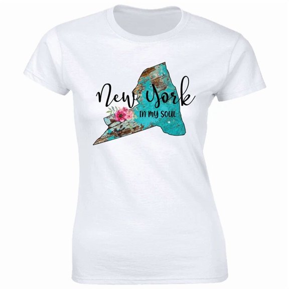 New York In My Soul State Map With Flowers Women Gift Phrase Suited To Casual Events And Everyday Wear Shirt, Size S-5XL
