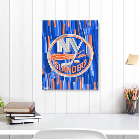 New York Islanders Stretched 16" x 20" Embellished Canvas Giclee Print - Art by Charlie Turano III