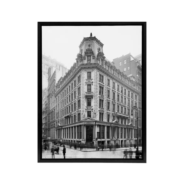 New York J.P. morgan Building Wall Street Black Framed Canvas Art 12X16"