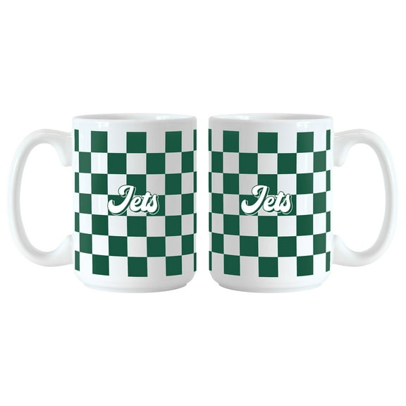 New York Jets 2-Pack 15oz. Checkered Wordmark Mug Set
