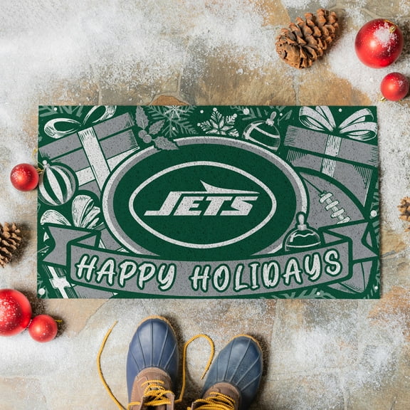 New York Jets 28" x 16" Happy Holidays Christmas Turf Door Mat