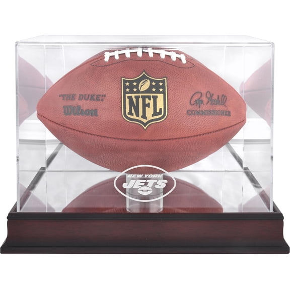 New York Jets Mahogany Football Logo Display Case with Mirror Back