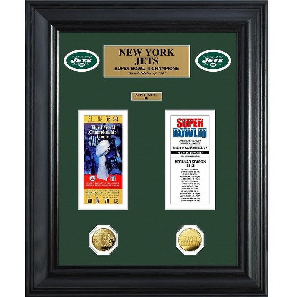 New York Jets Super Bowl Ticket and Game Coin Collection Framed