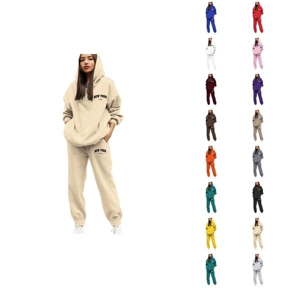 New York Jogging Suits for Women 2026 Fall Winter Fashion Hoodie and Jogger Sweatpants Matching Set Streetwear