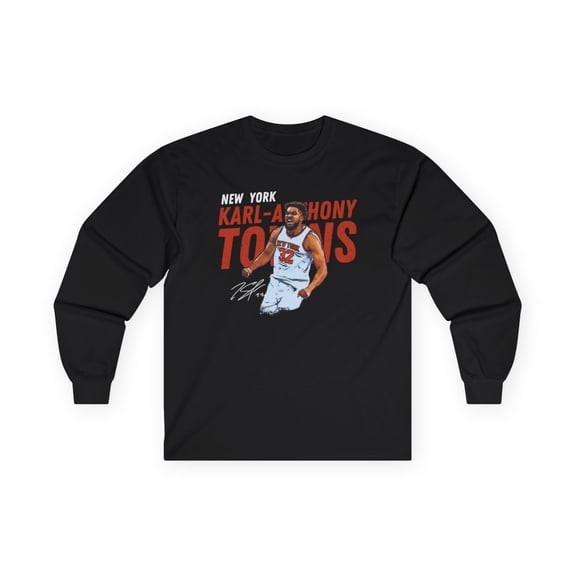 New York Karl Anthony Towns #32 Basketball Cartoon Unisex Ultra Cotton Long Sleeve Tee-KBKAT001-L24-Black-L