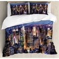thumbnail image 1 of New York King Size Duvet Cover Set, Aerial View of NYC Full of Skyscrapers Manhattan Times Square Famous Cityscape Panorama, Decorative 3 Piece Bedding Set with 2 Pillow Shams, Blue, by Ambesonne, 1 of 3
