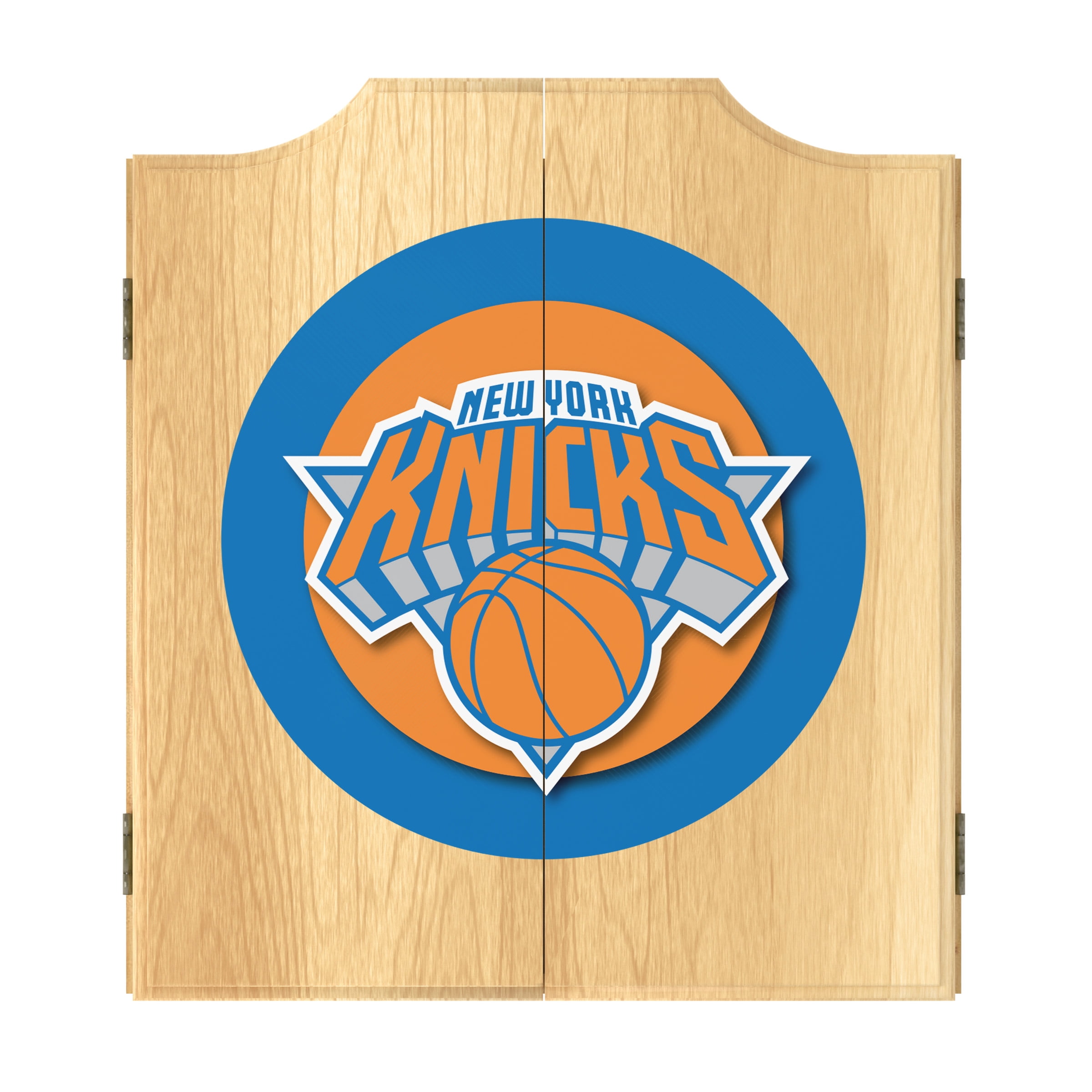 New York Knicks Logo Dart Board Cabinet Set with 6 Steel Tip Darts