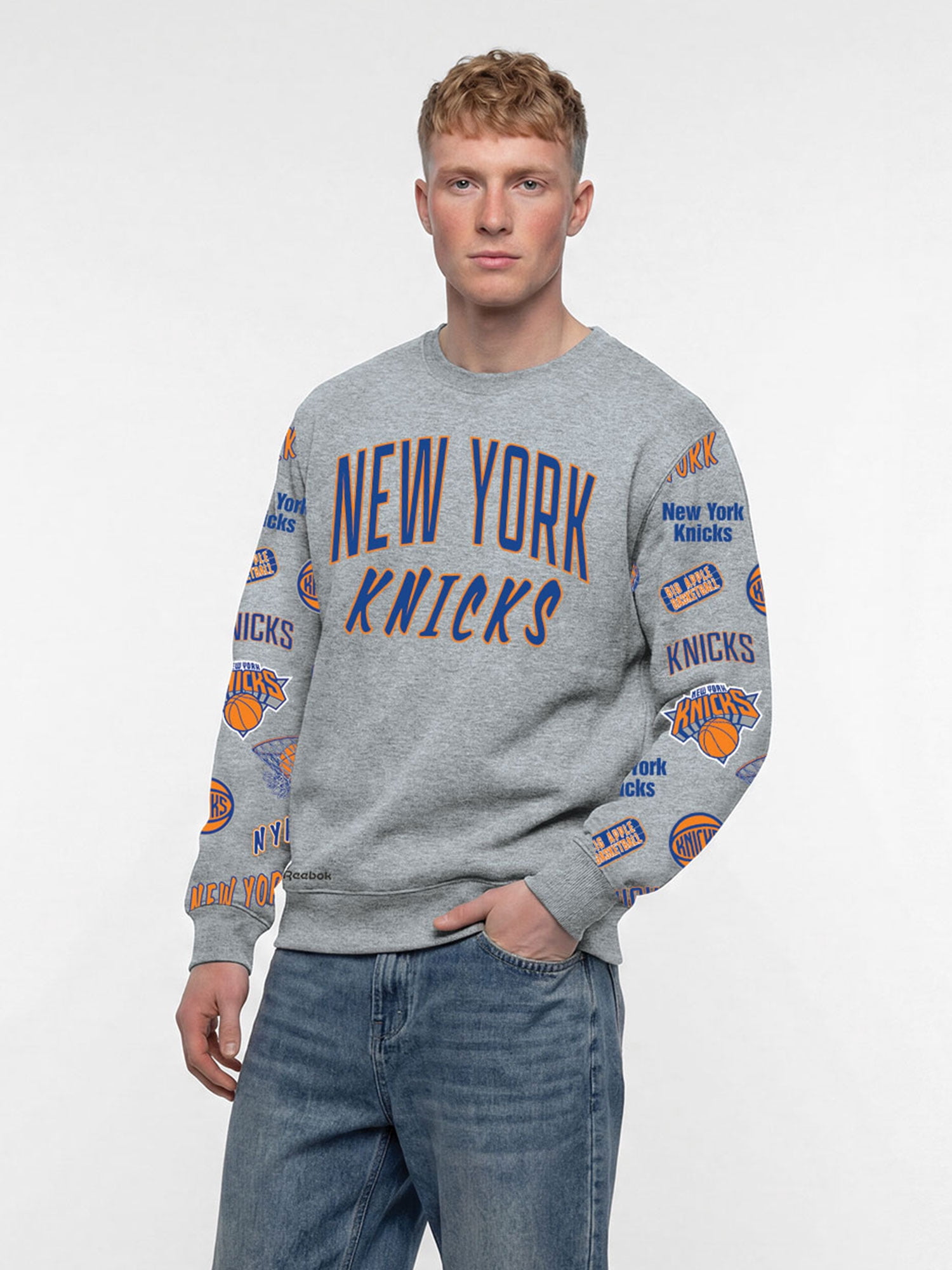 New York Knicks Reebok Adult Gray Crew Neck Sweatshirt