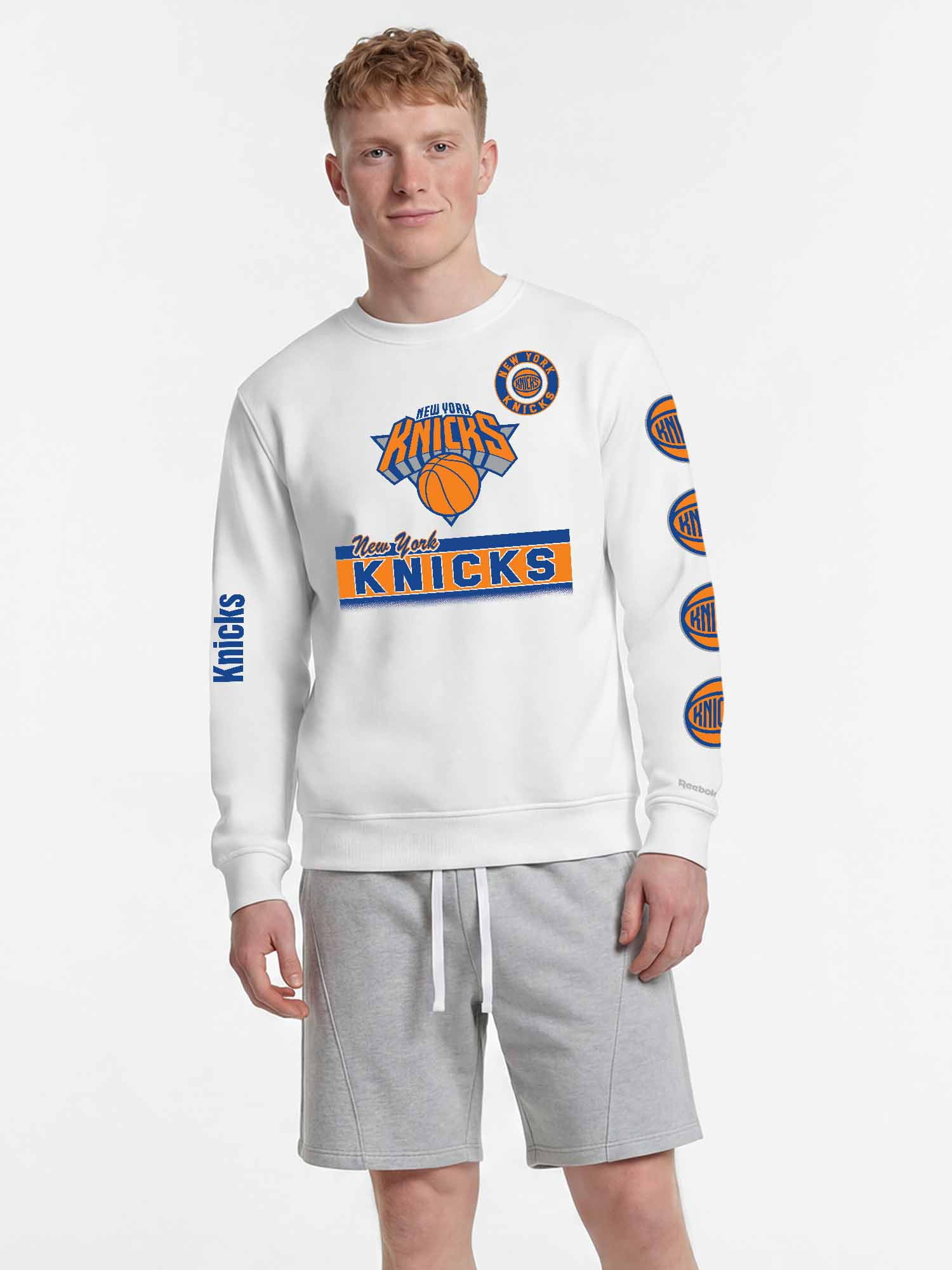 New York Knicks Reebok Mens White Crew Sweatshirt