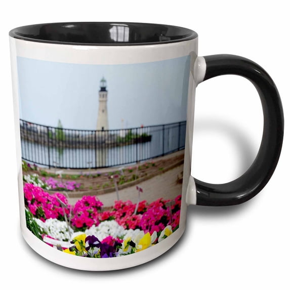 3drose, New York, Lake Erie, Buffalo Lighthouse - Us33 Cmi0135 - Cindy Miller Hopkins, 15oz Two-tone Black Mug