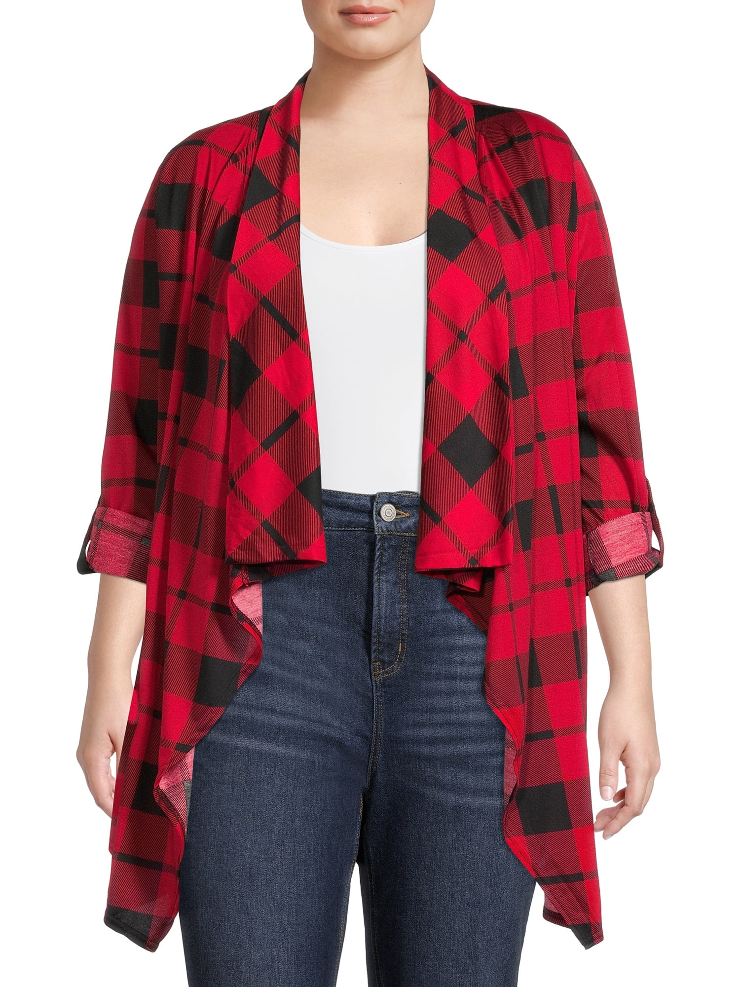 New York Laundry Women's Plus Size Roll Tab Sleeve Drape Cardigan