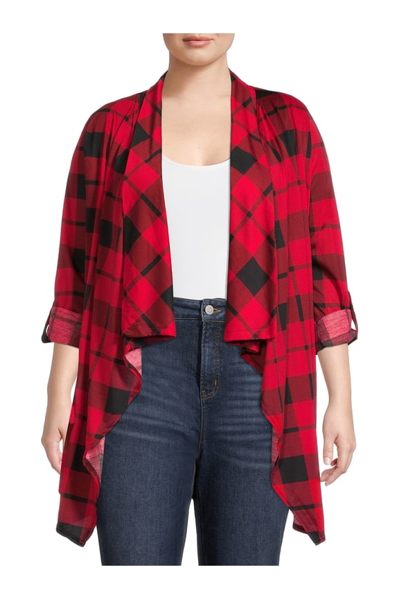 Women's Plus Size Roll Tab Sleeve Drape Cardigan