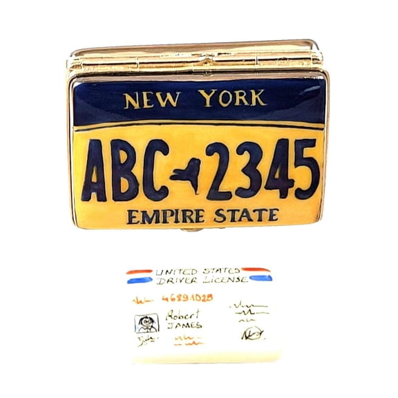 New York License Plate Collectible for Art Lovers Limoges Box Porcelain Figurine