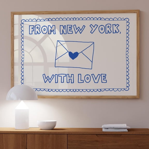From New York With Love Art Print Blue Nyc Post Poster Preppy Travel Wall Decor Dorm Gallery Art UNFRAMED PAPER POSTER, Home Decor, Vintage Gift, Living Room Dercor