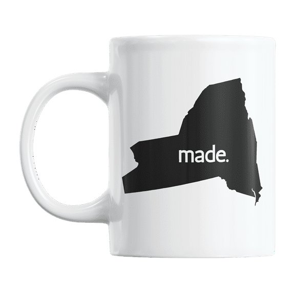 New York Made & NY USA State Map Outline, US Citizen Coffee & Tea Mug Cup (11oz)