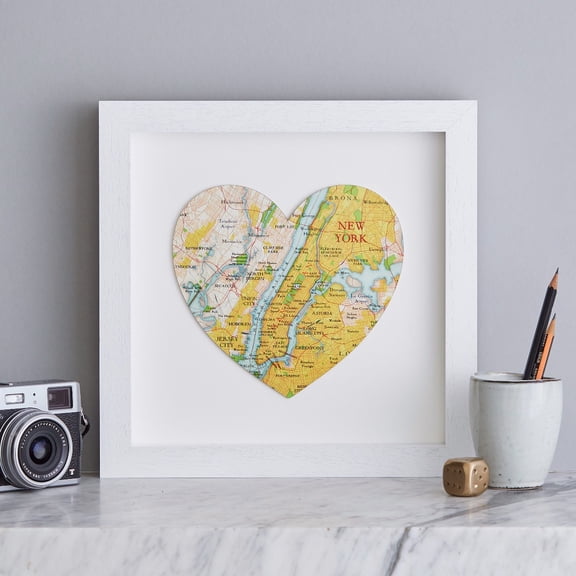 New York Map Heart Print Handmade 3D Wall Art