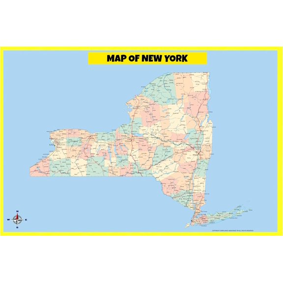 New York Map Poster - Laminated Wall Map - Style D - 36x60 - Ideal for Classrooms and Homes – Features Bright Colors and Vivid Imagery