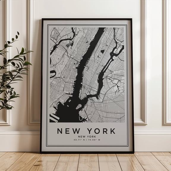 New York Map Poster, NYC Map, Line Art Map Poster, City Map Print, Gray Poster, Line Art Map Print, New York Wall Art, Minimalist Map, Poster Only