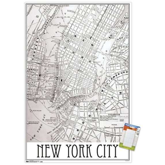 New York Map Wall Poster, 22.375" x 34"
