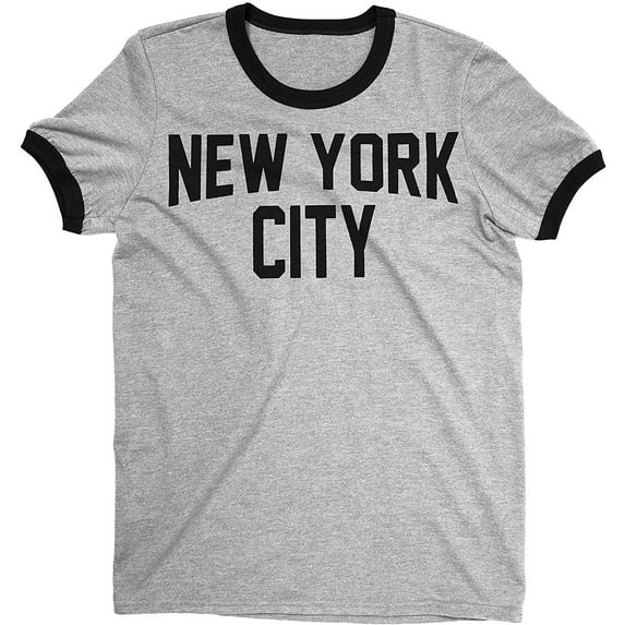 New York Men's Ringer Tee Heather Gray-Black, Small