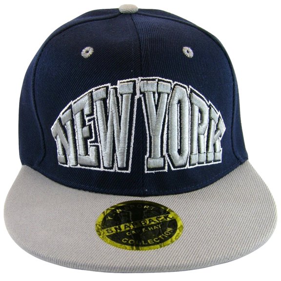 New York Men's Snapback Baseball Cap Script Under Brim (Navy/Gray)