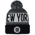thumbnail image 1 of New York Men's Winter Knit Landmark Patch Pom Beanie (Black/Light Gray), 1 of 4