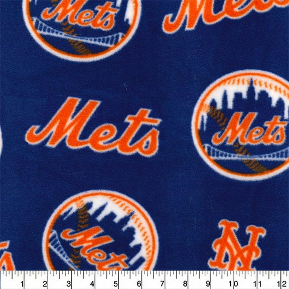 New York Mets 58" 100% Polyester Fleece Sports Craft Fabric By the Yard, Blue, Orange and White