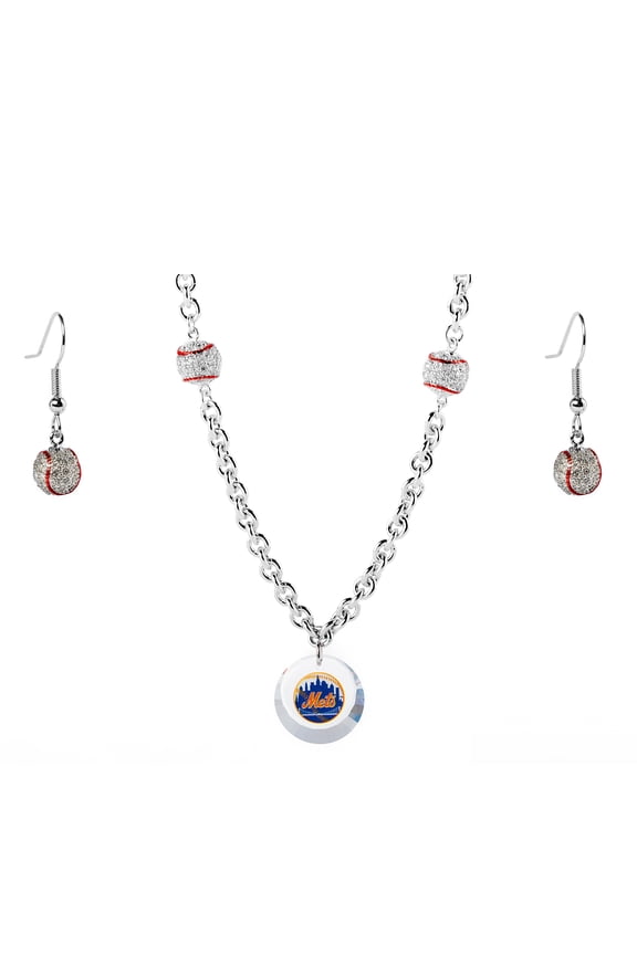 New York Mets Crystals from Swarovski Baseball Necklace & Earrings