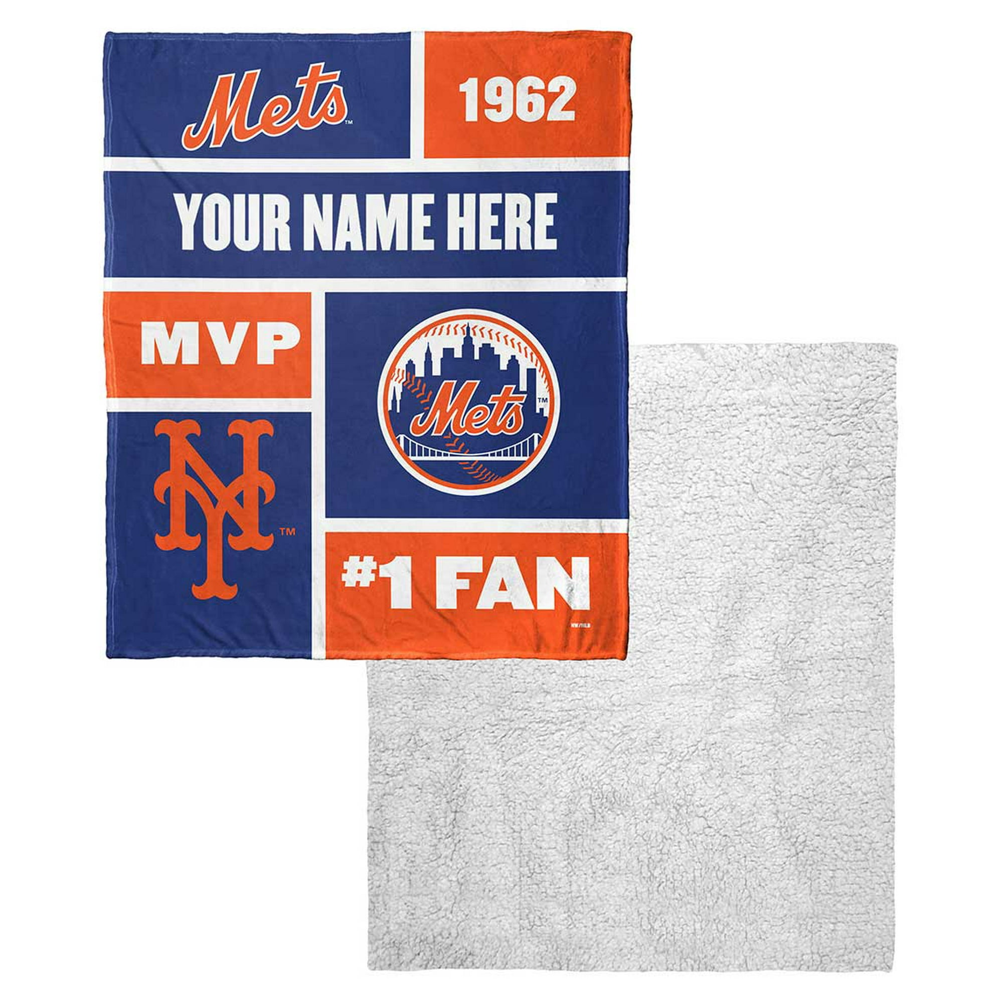 New York Mets MLB Colorblock Personalized Silk Touch Sherpa Throw