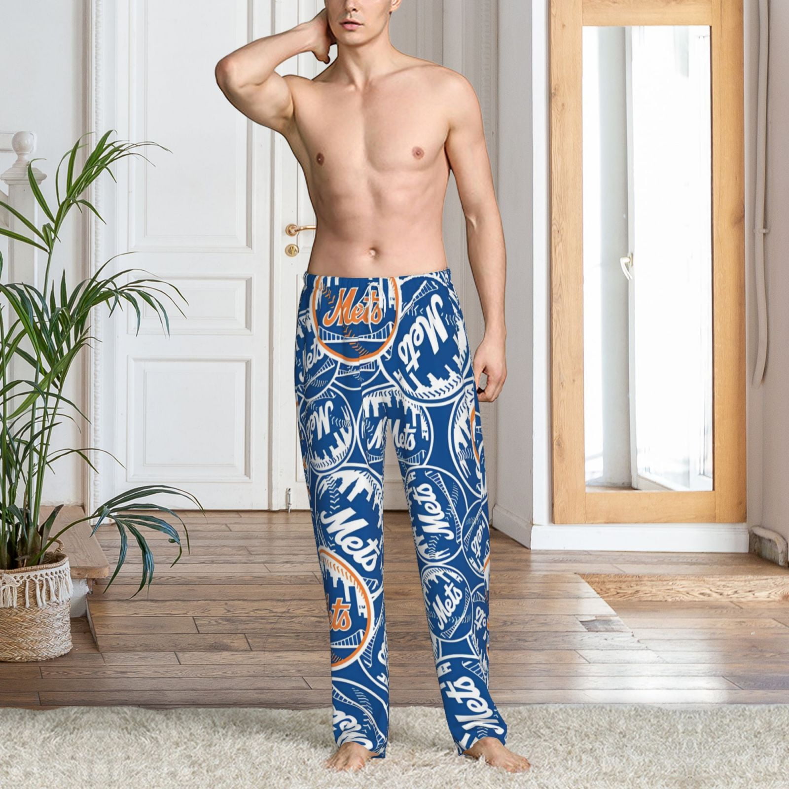 New_York_Mets Men's Pajama Pants for Football Fans,Home pants