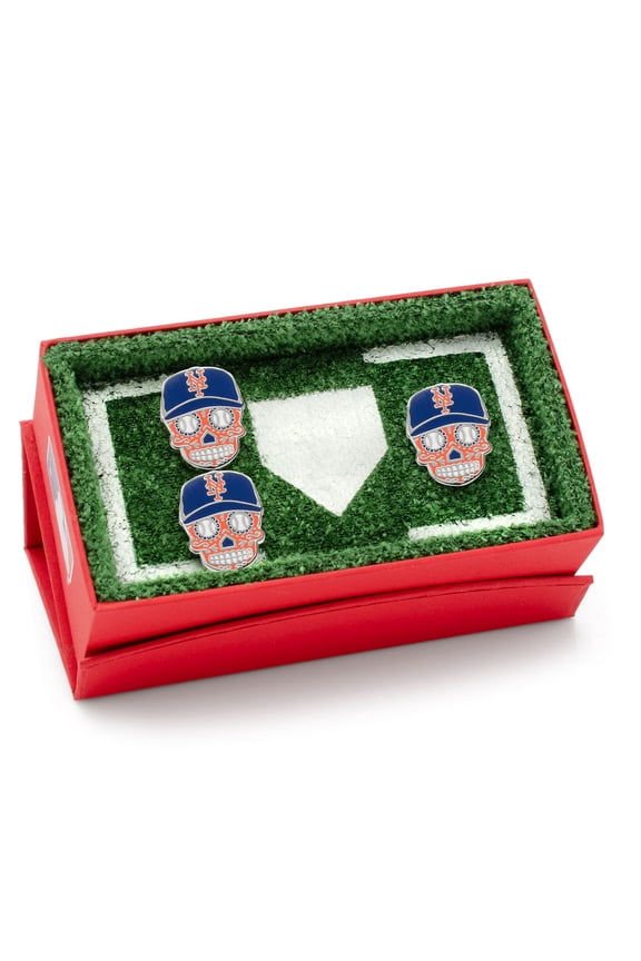 New York Mets Sugar Skull Cufflinks & Lapel Pin Gift Set