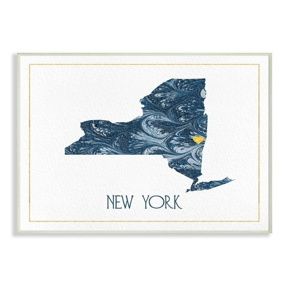 New York Minimal Blue Marbled Paper Silhouette Wall Plaque Art