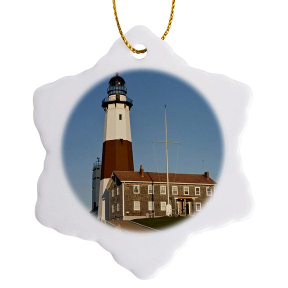 3dRose, New York, Montauk Point Lighthouse - US33 WBI0205 - Walter Bibikow, 3 inch Snowflake Porcelain Ornament