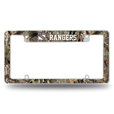 New York Hockey Ranger's Chrome Metal License Plate Frame with Mossy Oak Camouflaged Camo Design
