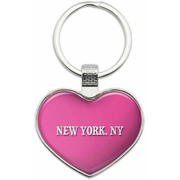 New York NY - City State Metal Heart Keychain Key Chain Ring, Pink