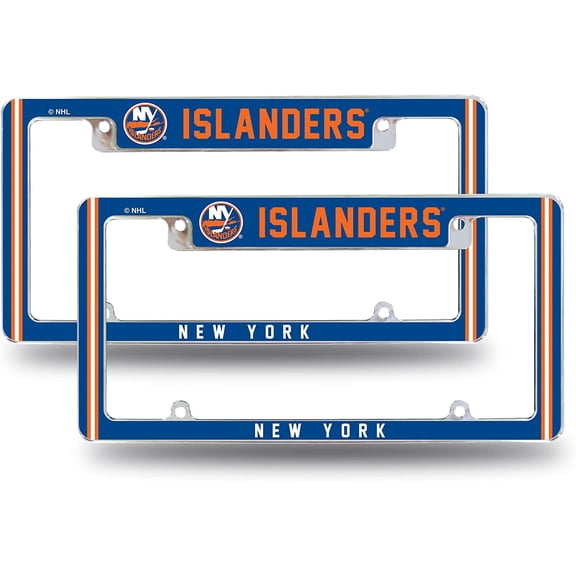 New York NY Hockey Islanders (Set of 2) Chrome Metal License Plate Frames with Bold Full Frame Design
