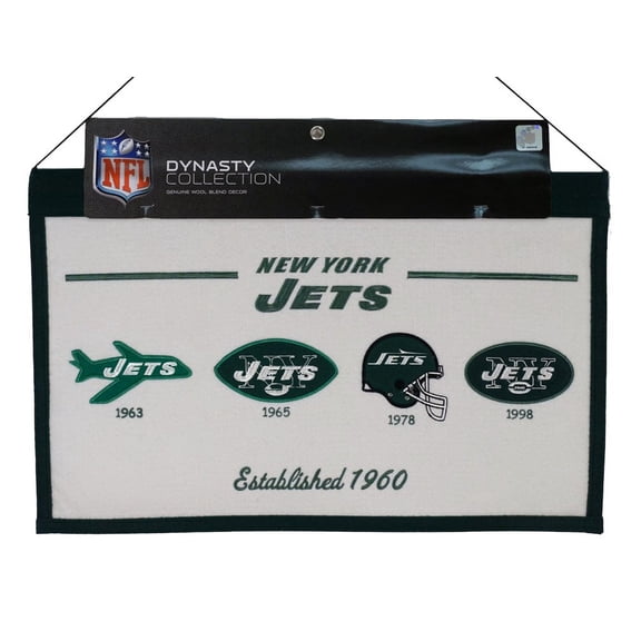 New York Football Jet's Heritage Logo Banner 22x14 Wall Hanging - Featuring logos from 1963, 1965, 1978 and 1998
