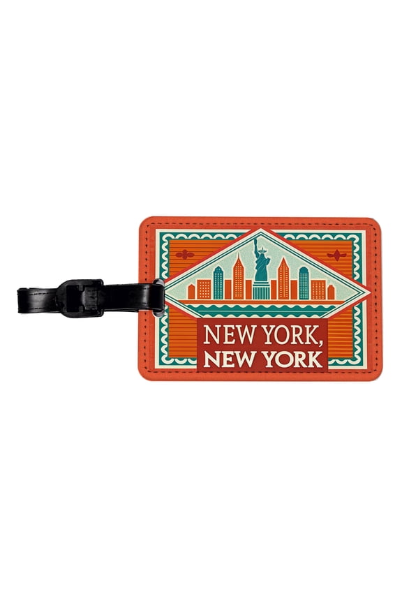 New York NY Skyline Travel Vacation Stamp Faux Leather Travel Luggage Tag